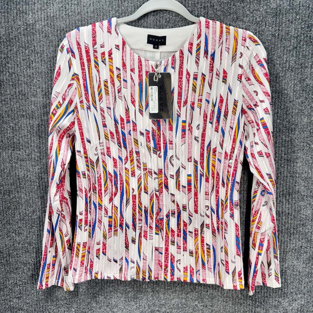Weavz Full Zip Ribbon Jacket Women’s Small Multicolor Round Neck Art To Wear NEW